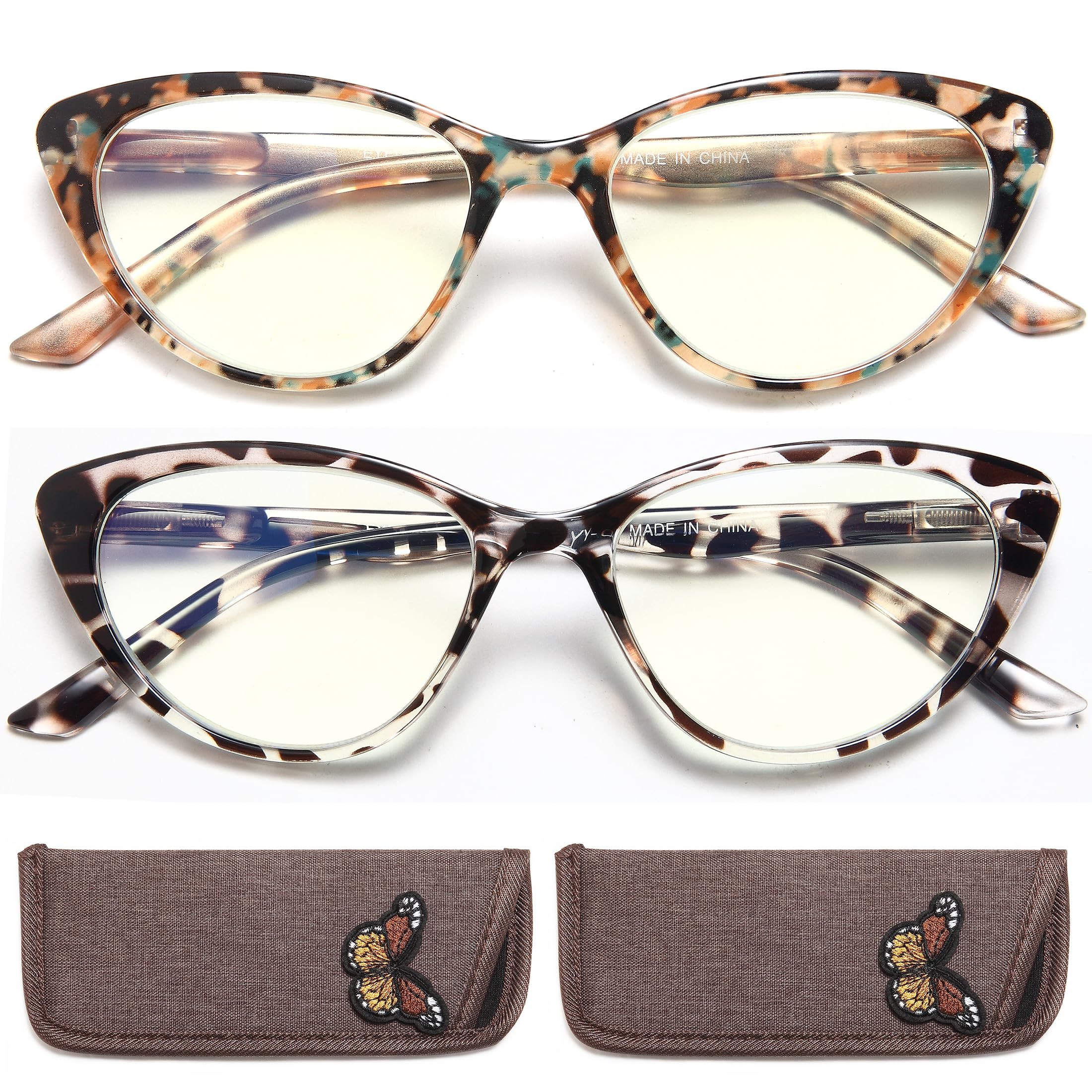 EYEURL Cat Eye Reading Glasses for Women -2 Pack of Blue Light Blocking Readers Spring Hinge Comp... | Amazon (US)