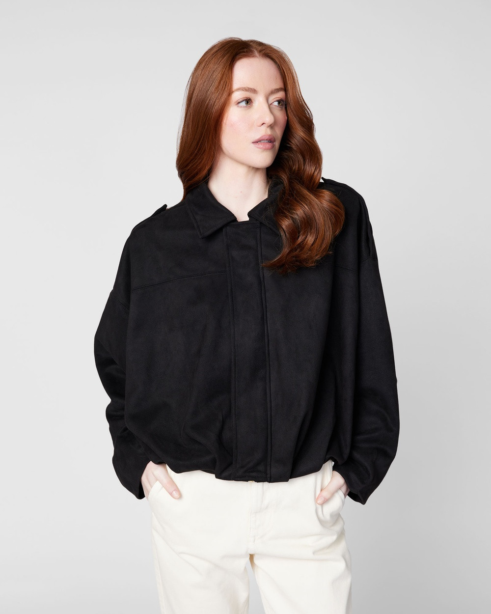 MVN - Faux Suede Bomber Jacket - Coats & Jackets (Black) Faux Suede Bomber Jacket | THE ICONIC (AU & NZ)