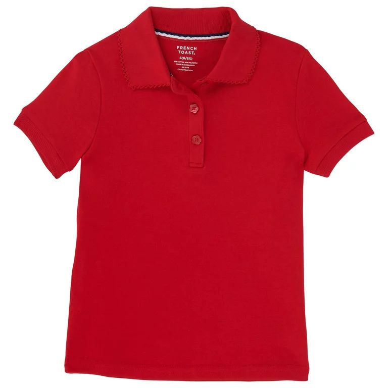 French Toast Toddler Girls School Uniform Short Sleeve Picot Collar Interlock Polo Shirt | Walmart (US)