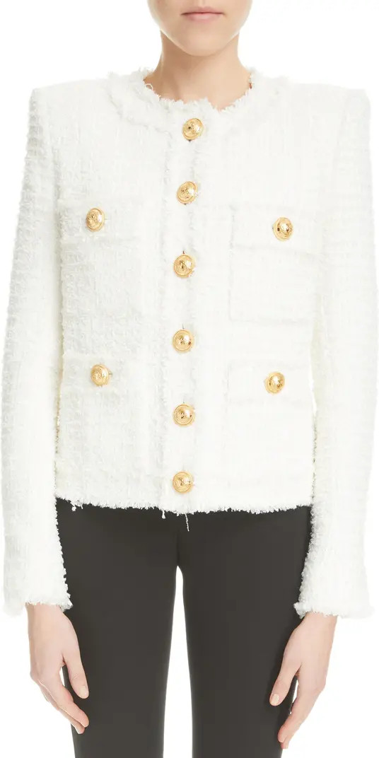 Balmain Collarless Raw Edge Tweed Jacket | Nordstrom | Nordstrom