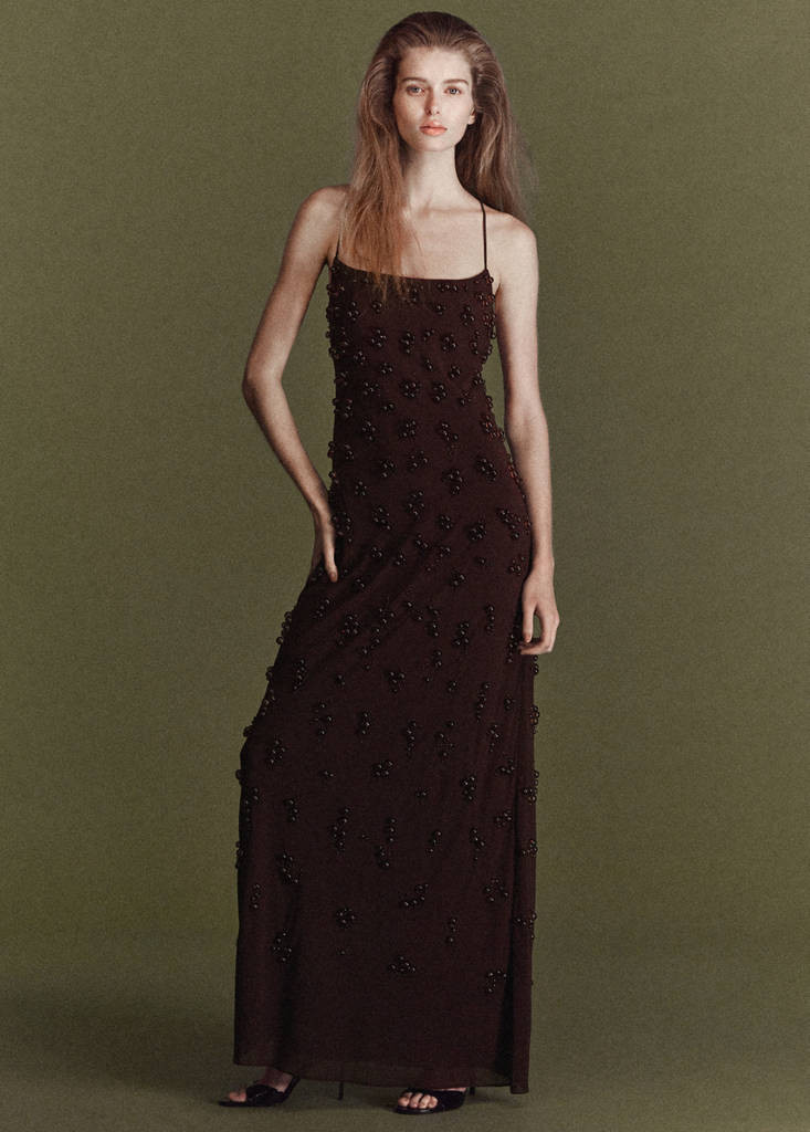 Long dress with embroidered spheres brown - Woman - 4 - MANGO | Mango (US/MX/AU)