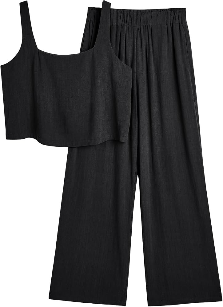 AUTOMET 2 Piece Summer Outfits for Women Casual Soft Lounge Matching Sets Two Piece Linen Crop To... | Amazon (US)