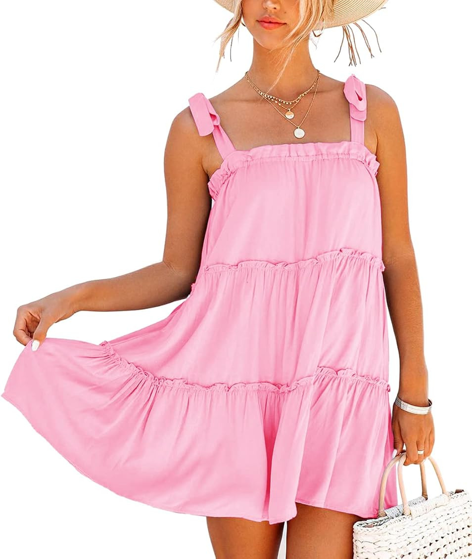 Deerose Womens Summer Tie Strap Chiffon Dress Ruffle Tiered Swing Sundress | Amazon (US)