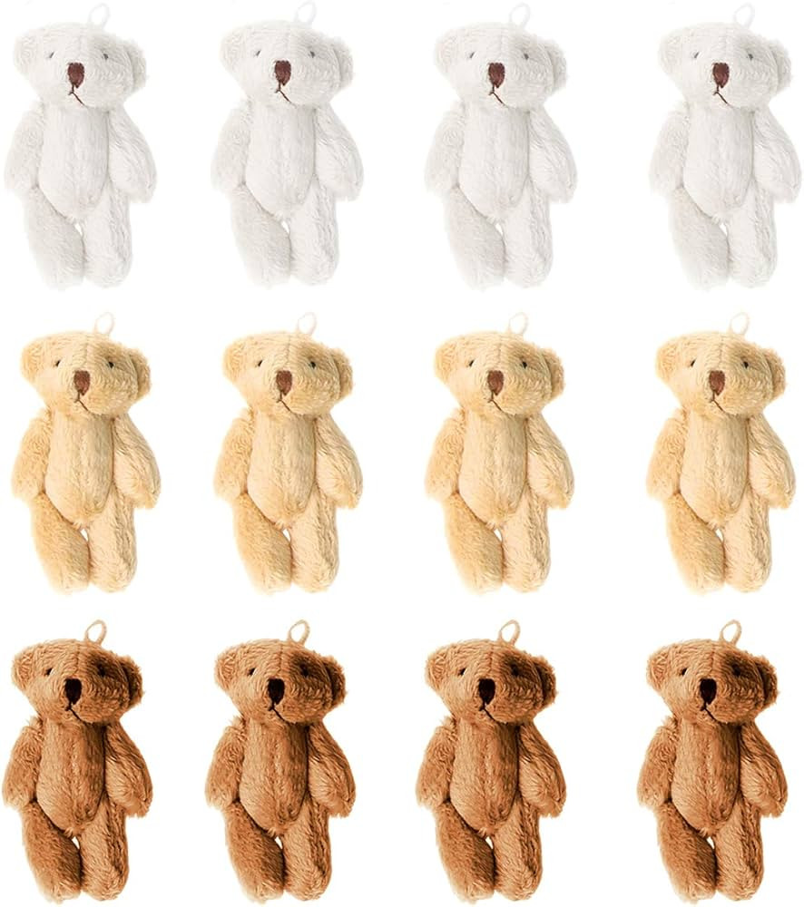 KUDES 12Pcs 6CM Mini Joint Teddy Bear Stuffed Animal Plush Toys Wedding Gift Box Doll Toy for Bir... | Amazon (US)
