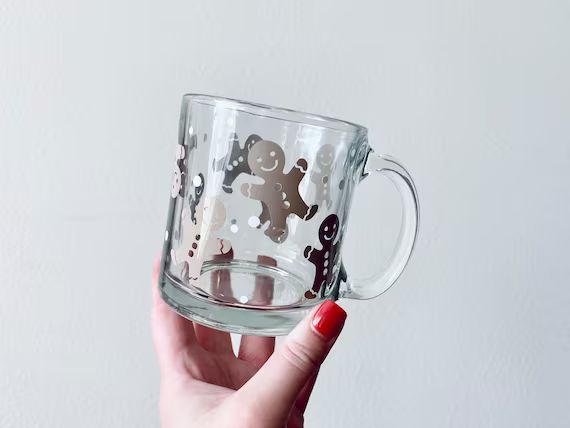 Cute Gingerbread Clear Glass Mug, hot coffee cup, christmas mug, vintage christmas mug, hot cocoa... | Etsy (US)