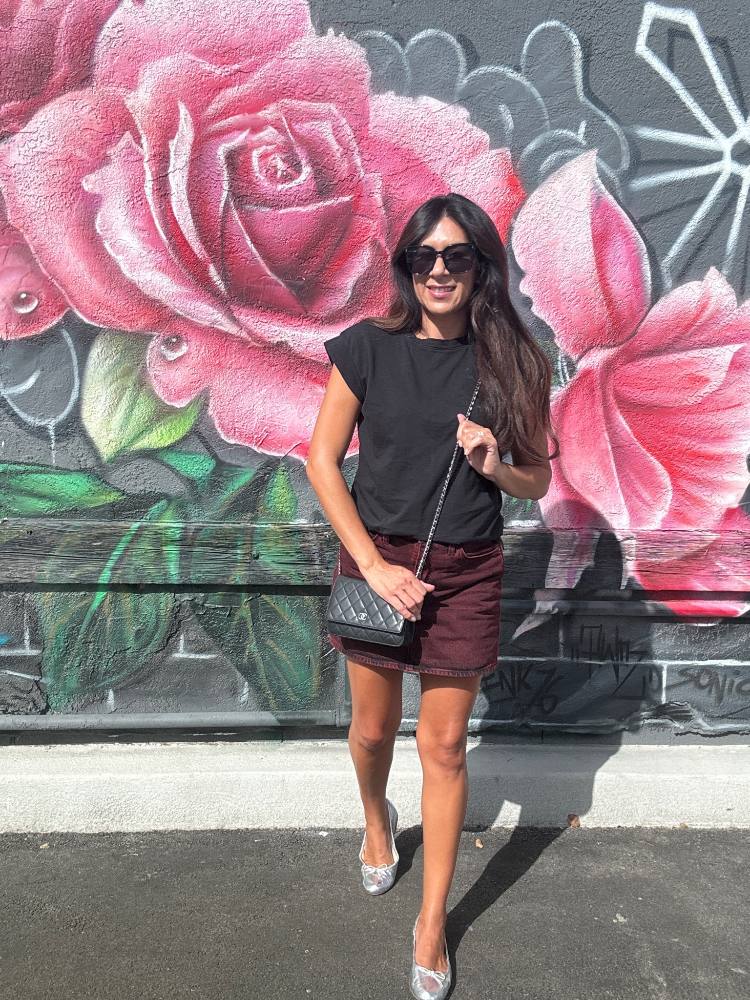 Today’s look: keeping it cool and casual with a classic black tee, paired with a chic maroon denim skirt. Topped it off with metallic silver baller flats for a subtle pop of shine. Effortless yet polished! 

#LTKShoeCrush #LTKStyleTip #LTKSeasonal