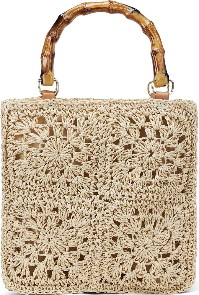 Beach Straw Bag For Women: Large Handbag Cute Purse With Bambo Top Handle For Summer Vacation Gir... | Amazon (US)
