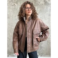 Vintage 90S Leather Bomber Jacket in Brown | Etsy (US)