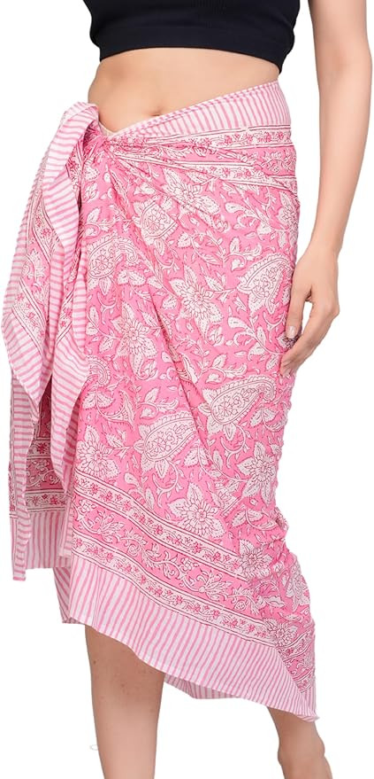 100% Cotton Hand Block Print Beach Vacation Clothes For Women–Bathing Suits Pareo Sarong Wraps ... | Amazon (US)