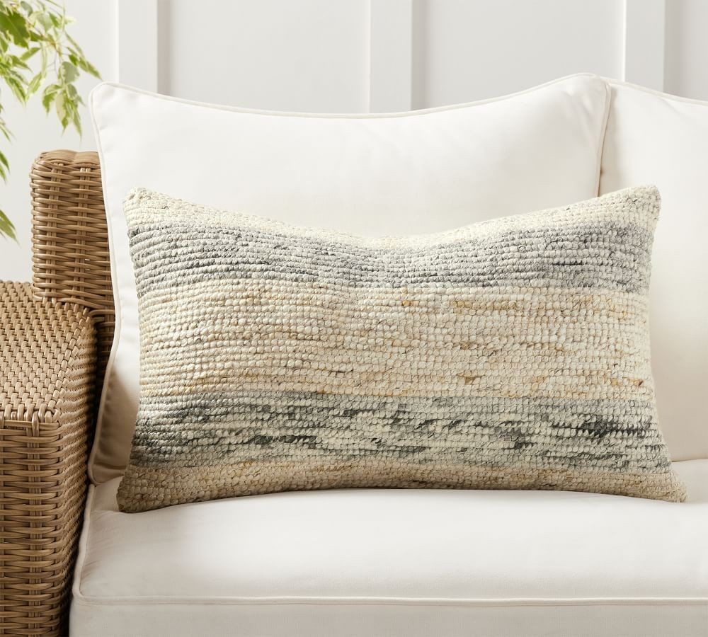 Juna Indoor/Outdoor Textured Pillow, 16" x 26", Gray Multi | Pottery Barn (US)