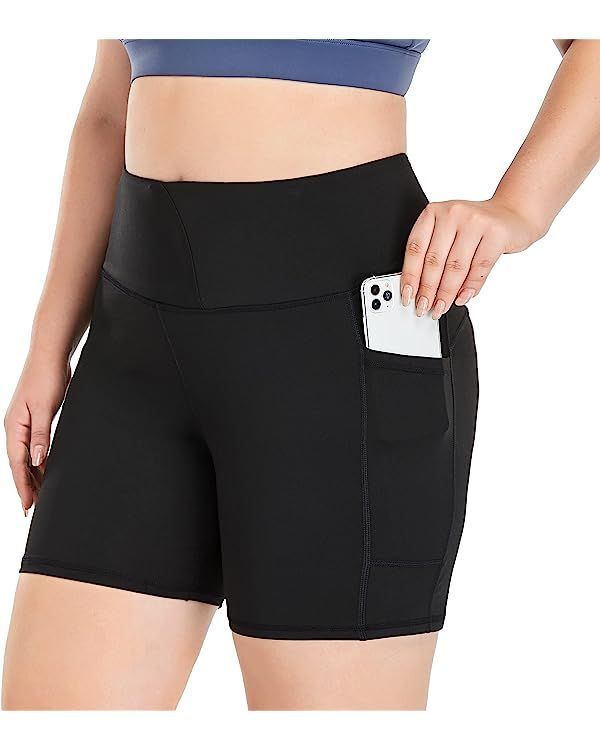 ZERDOCEAN Women's Plus Size 8" /5" High Waist Biker Shorts Yoga Workout Shorts Sports Athletic Ru... | Amazon (US)