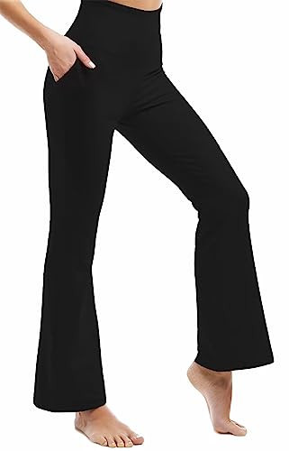 Ipletix Flare Leggings for Women, High Waisted Flare Leggings with Pockets Yoga Pants Black | Amazon (US)