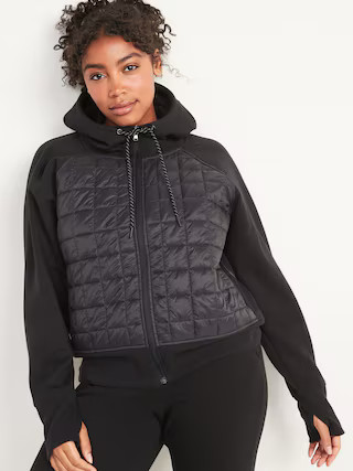 Dynamic Fleece Quilted Hybrid Zip Hoodie for Women | Old Navy (US)