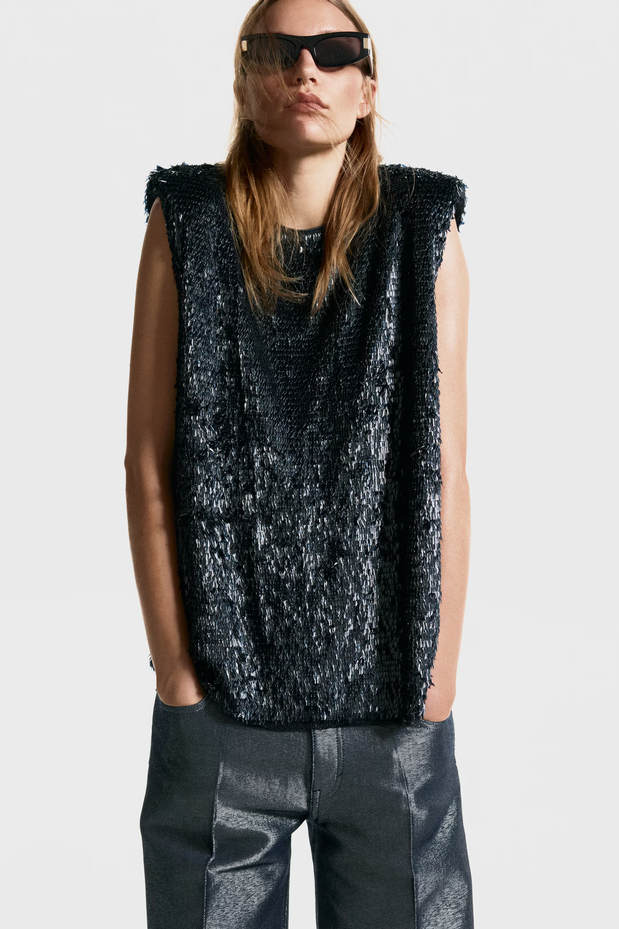 Sequined Top with Shoulder Pads | H&M (US + CA)