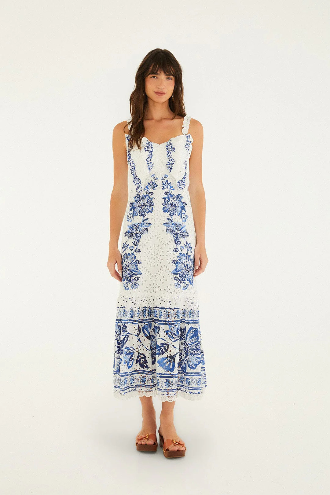 Off-White Beautiful Nature Eyelet Midi Dress | FARM Rio | FarmRio (US)