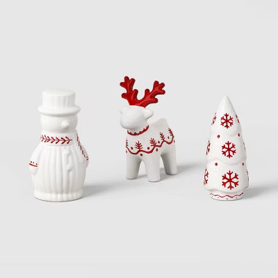 Set of 3 Mini Earthenware Figural Tree/Snowman/Deer - Threshold™ | Target