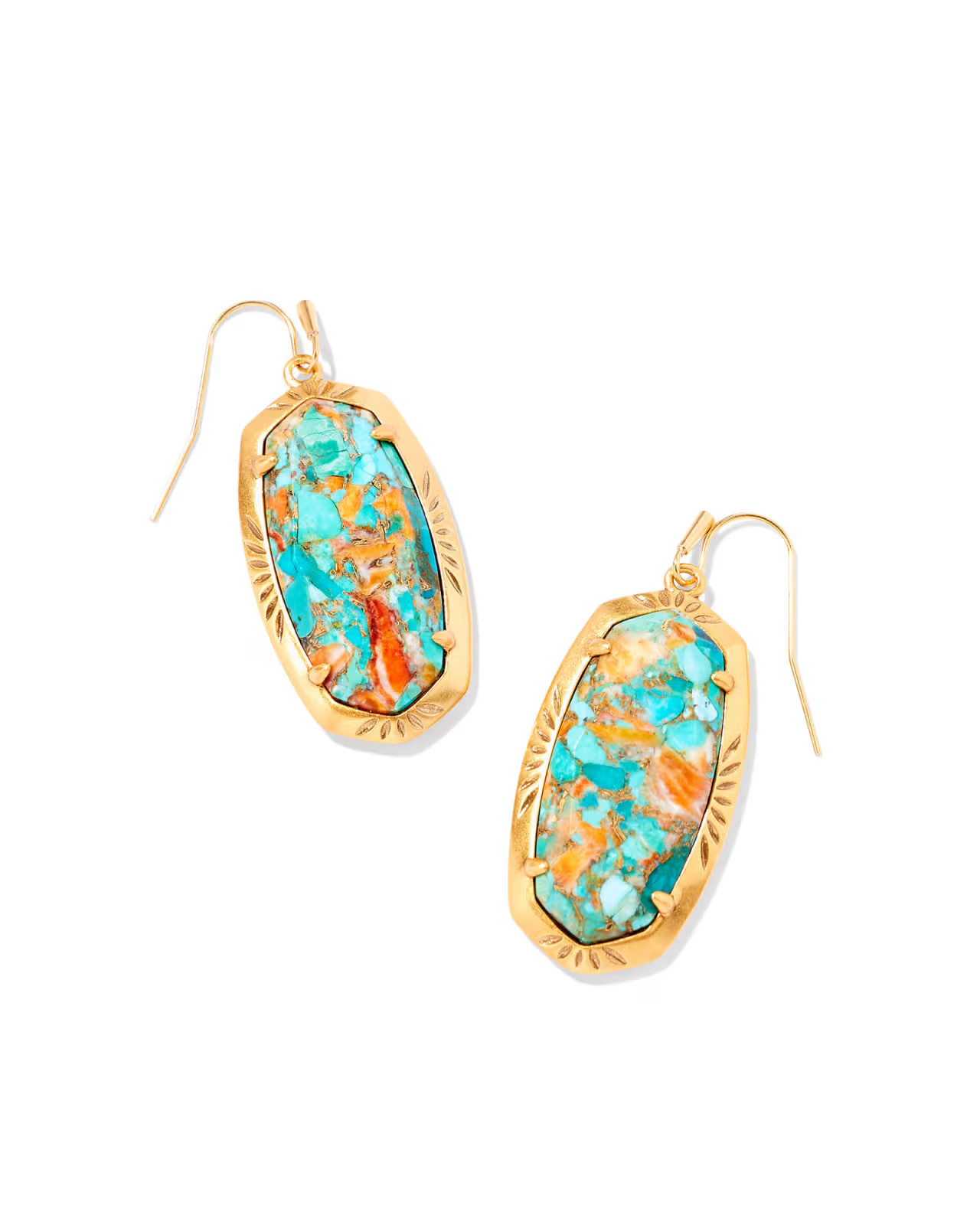 Elle Vintage Gold Etch Frame Drop Earrings in Variegated Turquoise Magnesite | Kendra Scott | Kendra Scott