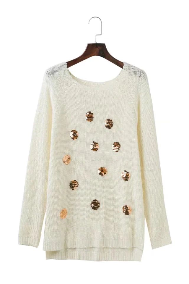 Lara' Cream White Gold Sequin Polka Dot Sweater | Goodnight Macaroon