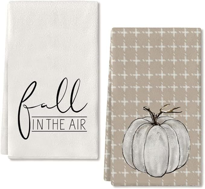 Fall Dish Towels for Fall Decor Grey Pumpkin Kitchen Towels 18x26 Inch Buffalo Plaid Autumn Thank... | Amazon (US)