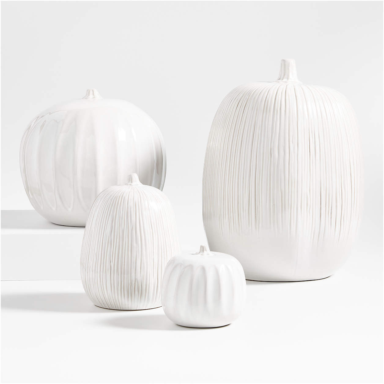 Dover Extra-Large White Ceramic Pumpkin | Crate & Barrel | Crate & Barrel