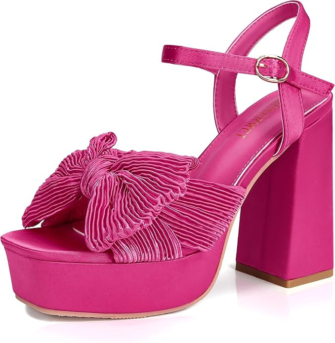 KHPAERMEI Bow Knot Platform Heels for Women Fashion Open Toe Chunky Heeled Sandals Ankle Strap We... | Amazon (US)