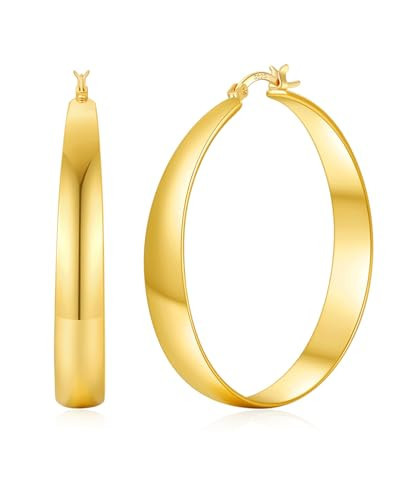 ABPBA 14K Gold Hoop Earrings, 8MM Wide Hypoallergenic Gold Hoop Earrings for Women, Lightweight Thick Large Hoops Earring for Women Jewelry Gifts 30/40/50/60MM | Amazon (US)