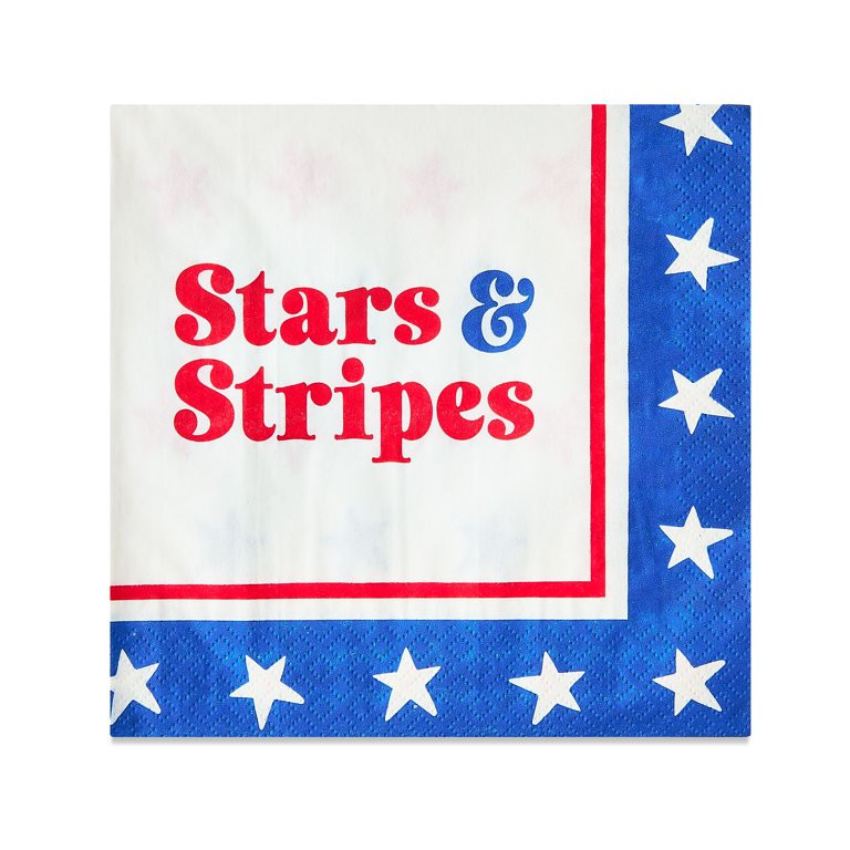 4th of July, Patriotic Flag Stars and Stripes Disposable Paper Napkins, 6.5", Red/Blue, 16 Count,... | Walmart (US)