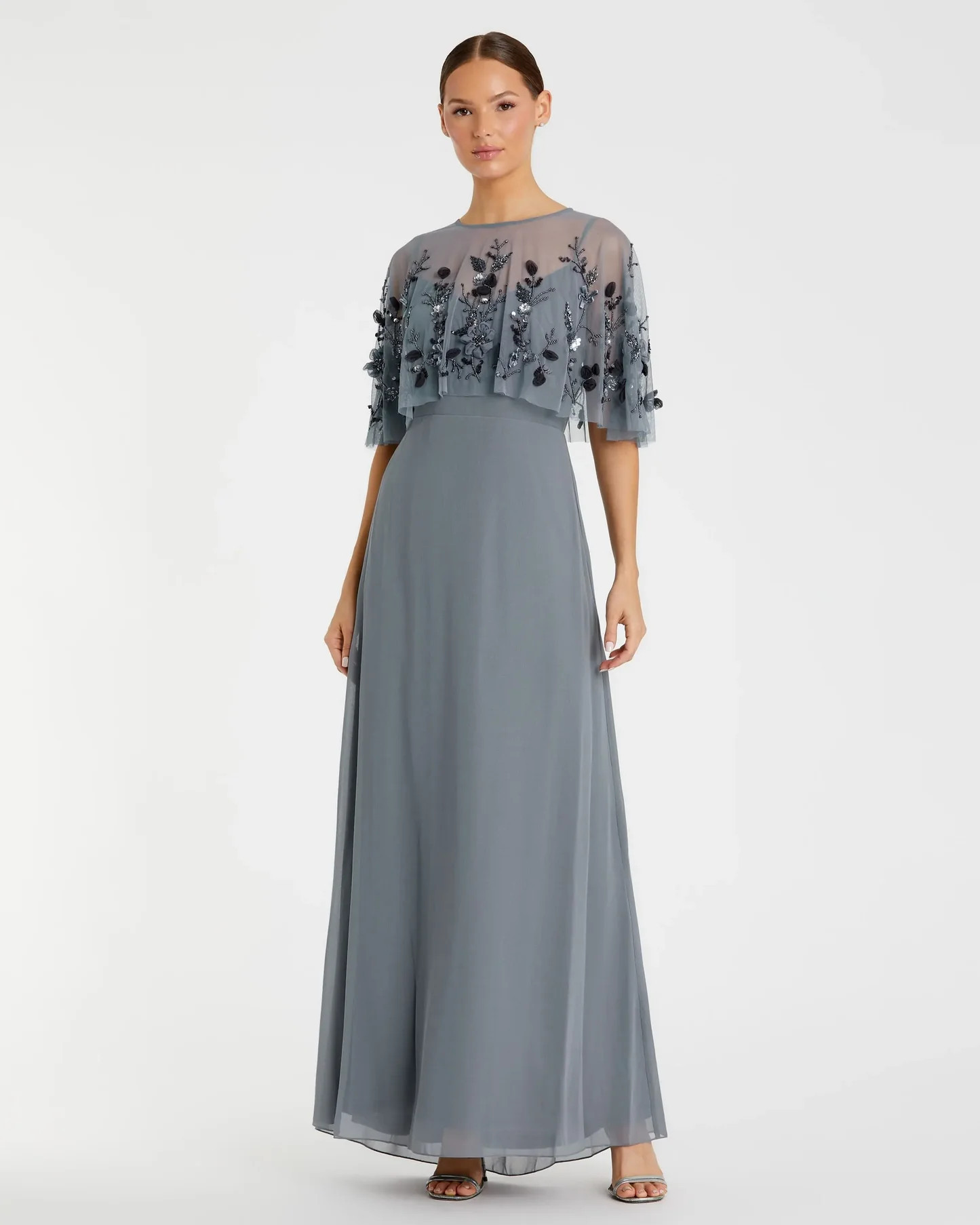Sleeveless Dress With Embellished Cape | Mac Duggal