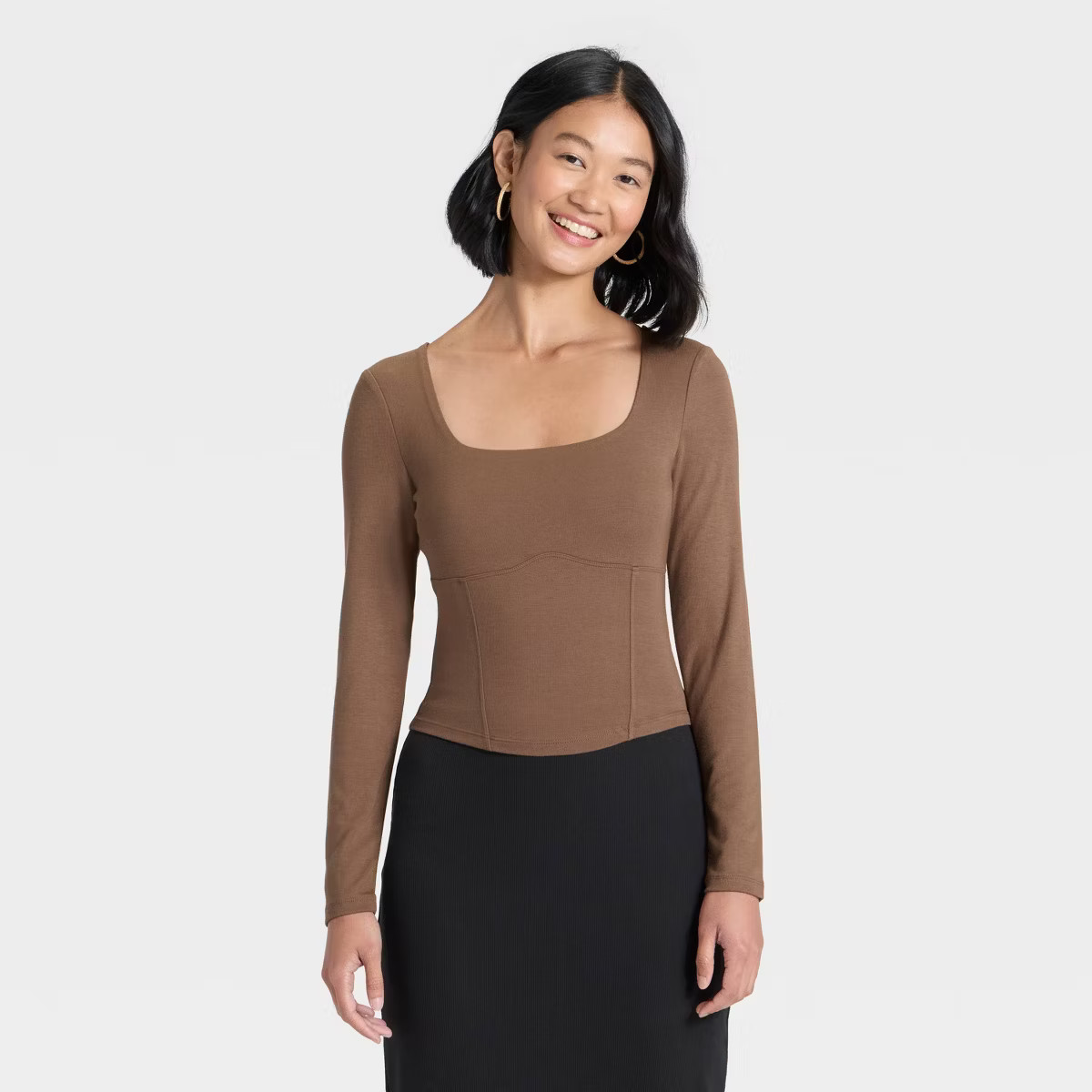 Women's Slim Fit Long Sleeve Corset Top - A New Day™ | Target