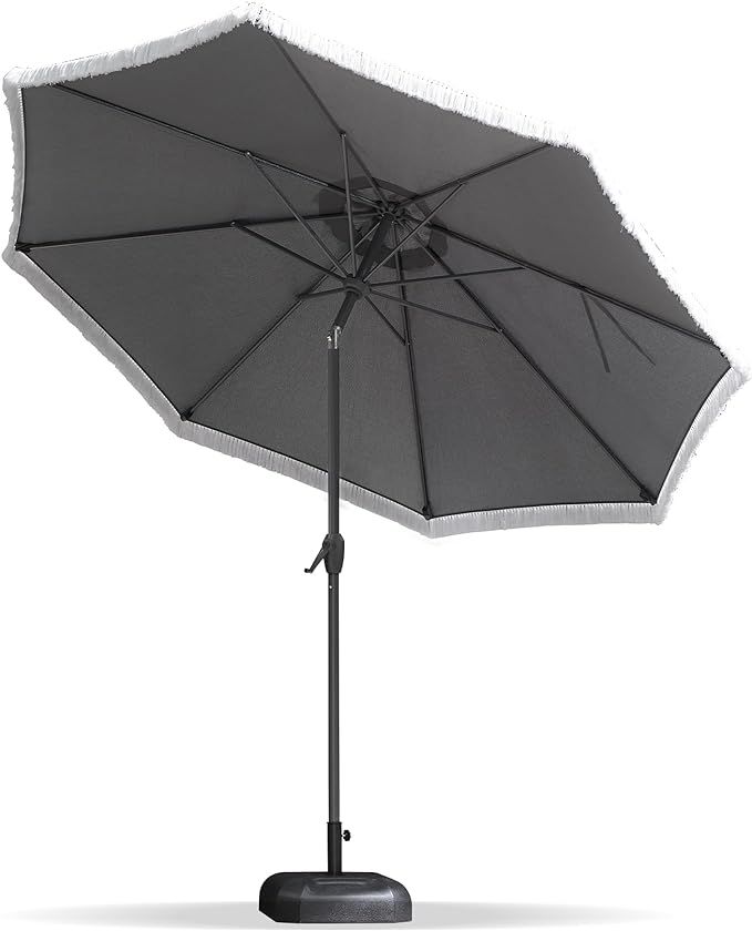 PURPLE LEAF 9 FT Patio Market Umbrella Outdoor Table Fringe Tassel Umbrellas with Tilt Button and... | Amazon (US)