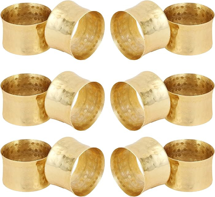 Handmade Round Hammered Golden Napkin Rings Holder for Dinning Table Parties Everyday, Set of 12 | Amazon (US)