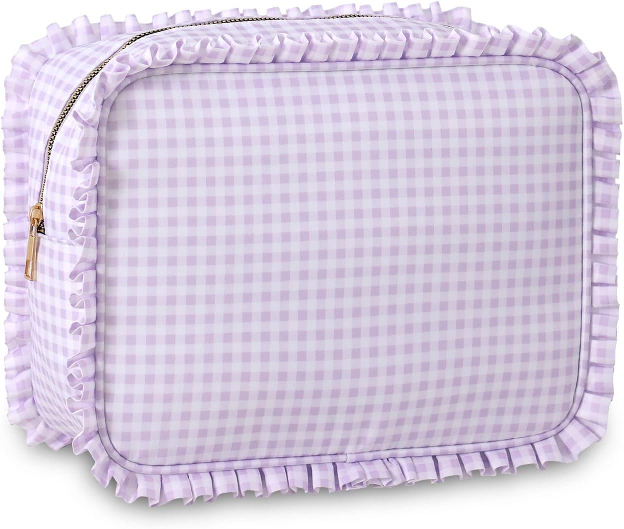 Ruffled Makeup Bag, Purple Gingham | Amazon (US)