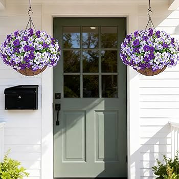 Realistic Artificial Hanging Flowers for Outdoors with Basket, 1 Set Large Size UV Resistant Arti... | Amazon (US)