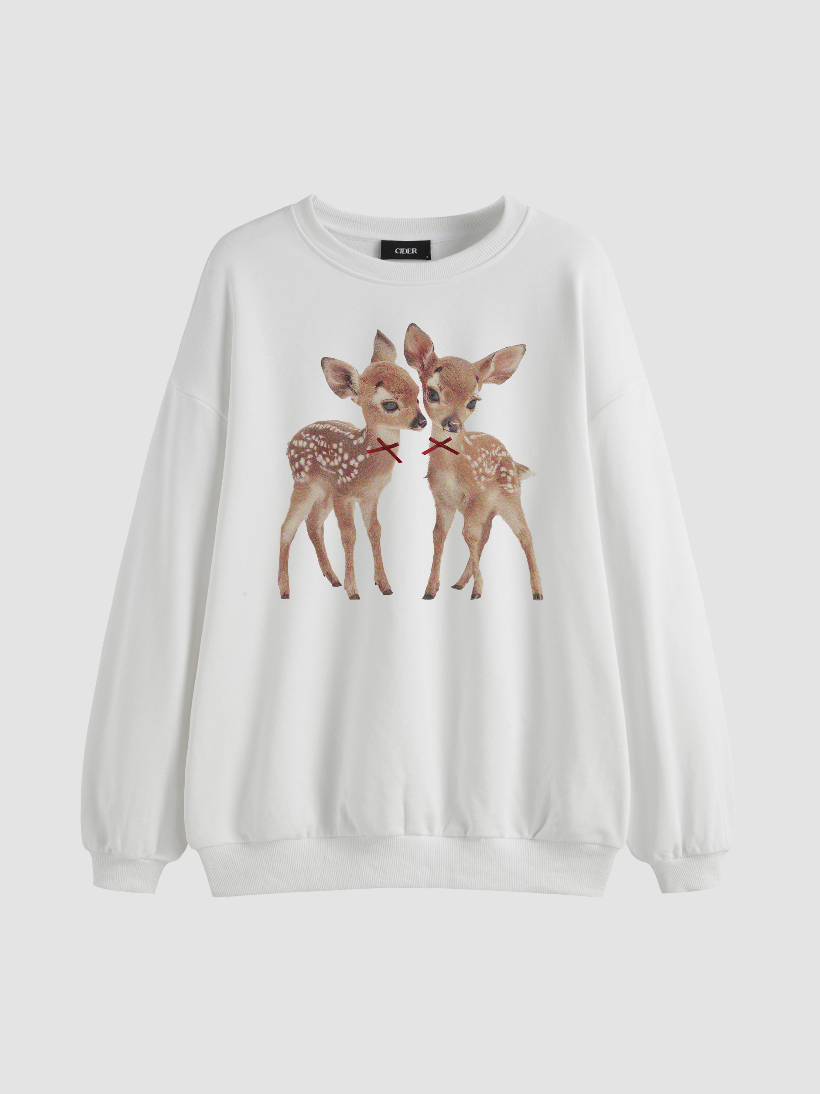 Knit Fabric Cotton-blend Deer Graphic Bowknot Oversized Sweatshirt For School Daily Casual | Cider
