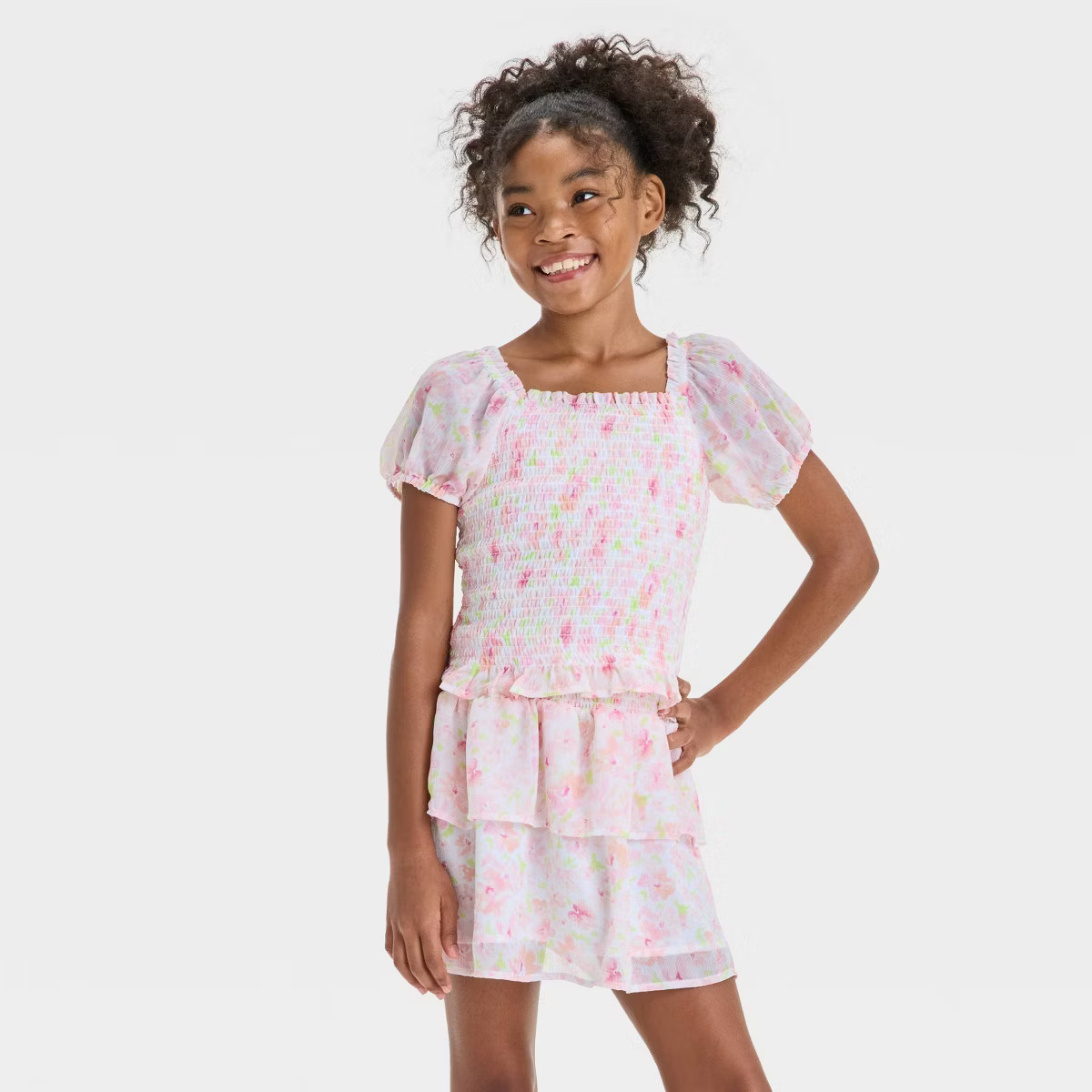 Girls' Short Sleeve Smock Chiffon Floral Top - Cat & Jack™ | Target