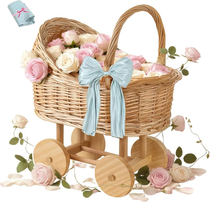 Rural style Woven rattan baby stroller baskets, vintage rattan flower cart, wedding and gift deco... | Amazon (US)