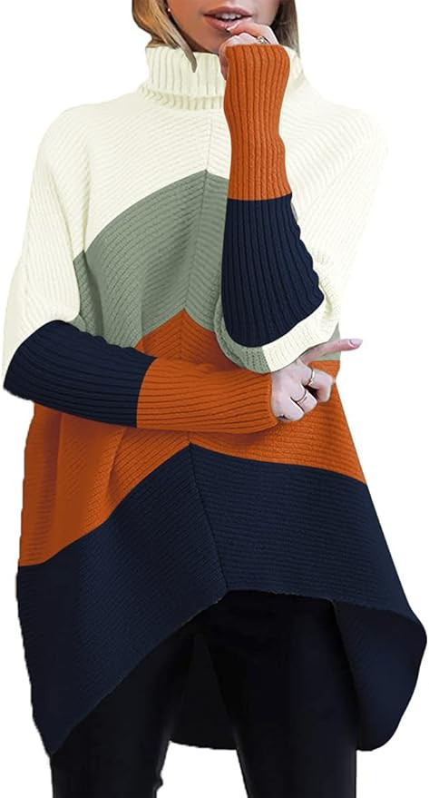 ANRABESS Womens Turtleneck Long Batwing Sleeve Asymmetric Hem Casual Pullover Sweater Knit Tops | Amazon (US)
