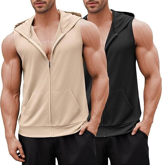 COOFANDY Men's Workout Hooded Tank Tops 2 Pack Zip Up Sleeveless Gym Shirts Muscle Cut Off T Shir... | Amazon (US)