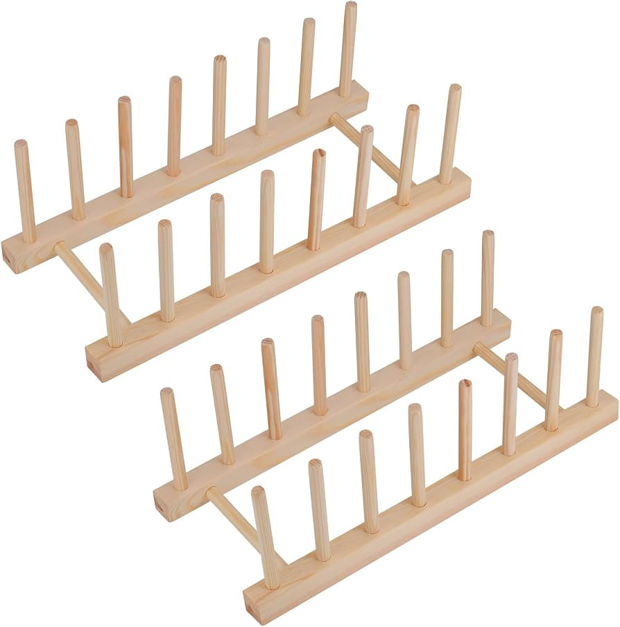 2Pcs Wooden Plate Rack, Kitchen Wood Dish Rack, Wooden Chopping Board Holder, Plates Tray Storage... | Amazon (UK)