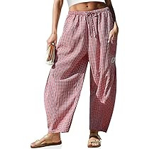 TARSE Womens Linen Wide Leg Striped Pants Casual Barrel Loose Drawstring Low Waist Palazzo Harem ... | Amazon (US)