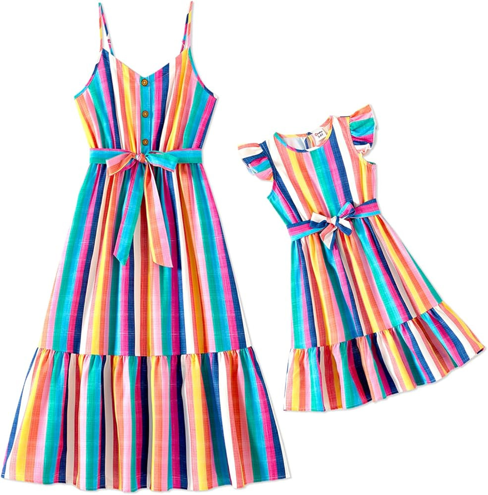 PATPAT Mommy and Me Dresses Matching Leopard Print Spaghetti Strap Summer Casual Sundress | Amazon (US)