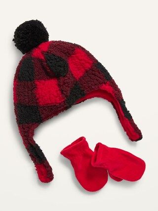 Unisex Buffalo Plaid Sherpa Trapper Hat & Mittens Set for Toddler | Old Navy (US)