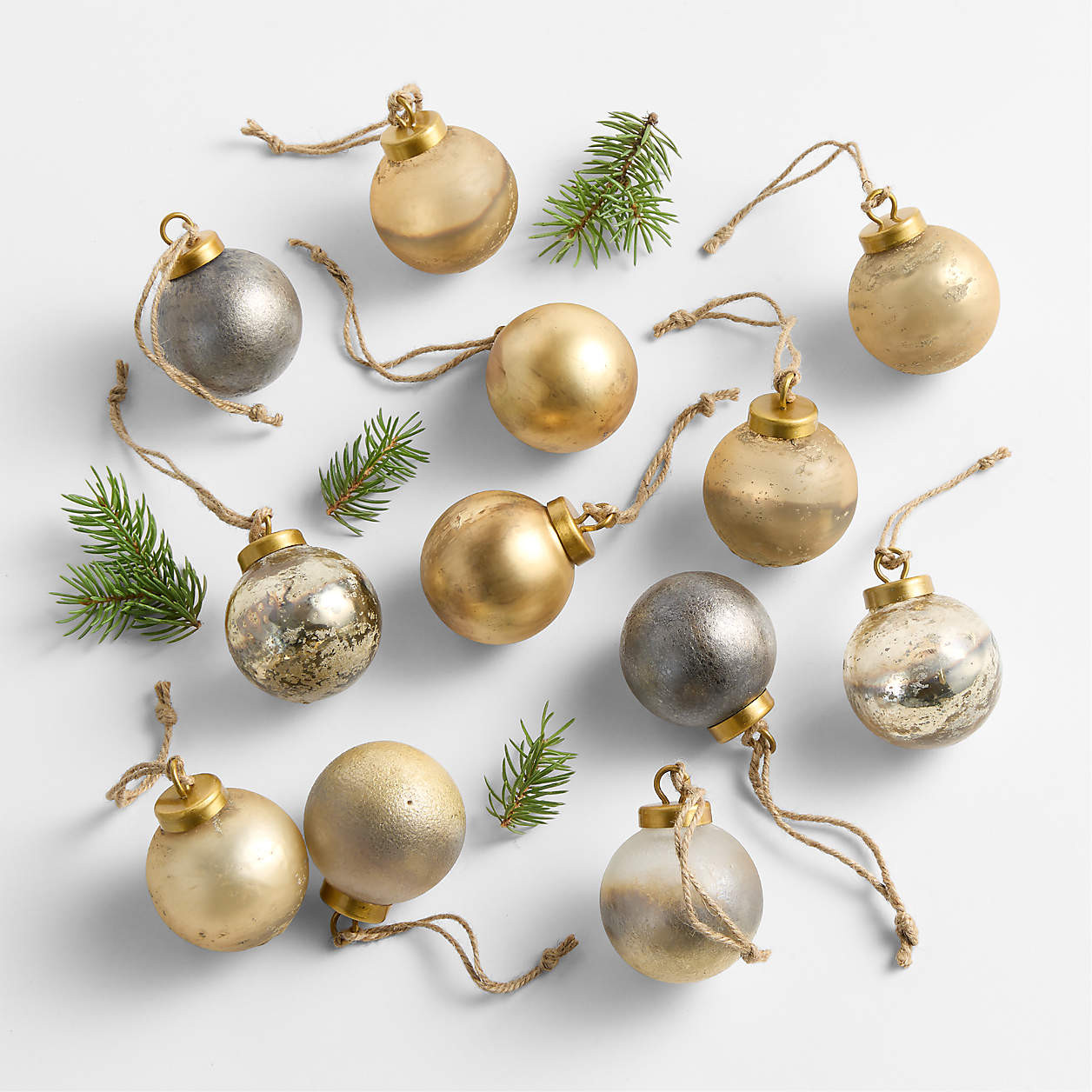 Mini Metallic Textured Christmas Tree Ornaments, Set of 12 | Crate & Barrel | Crate & Barrel