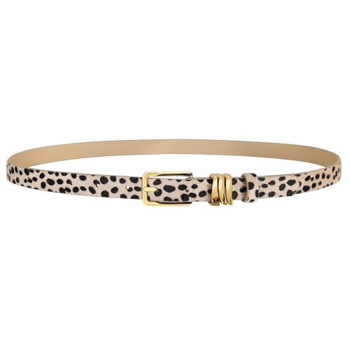 XZQTIVE Women Skinny Leather Belt Ladies Leopard Thin Waist Belt for Dresses Jeans Pants with Gold Buckle and Metal Loops | Amazon (US)
