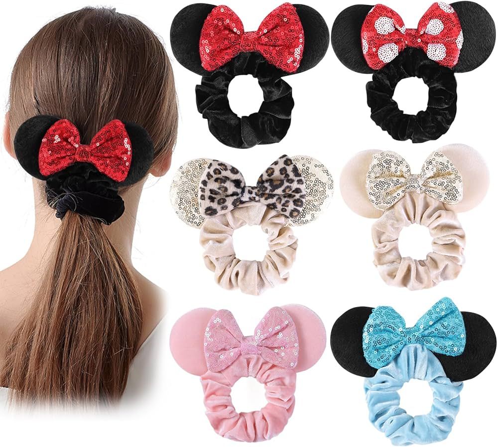 HQ-SITE 6 Pcs Mouse Scrunchies,Shiny Bows Mouse ears for Birthday Parties, Themed Events, A Perfe... | Amazon (US)