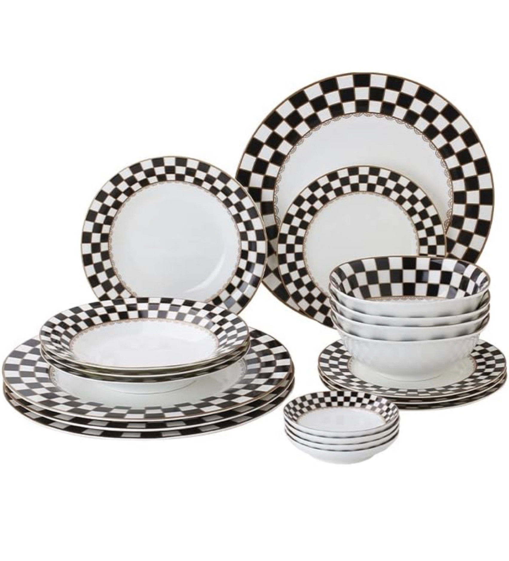 Beautiful  Porlien Checker Pattern 20-piece Round Dinnerware Set for 4, Porcelain Dinner Sets
Now back in stock !