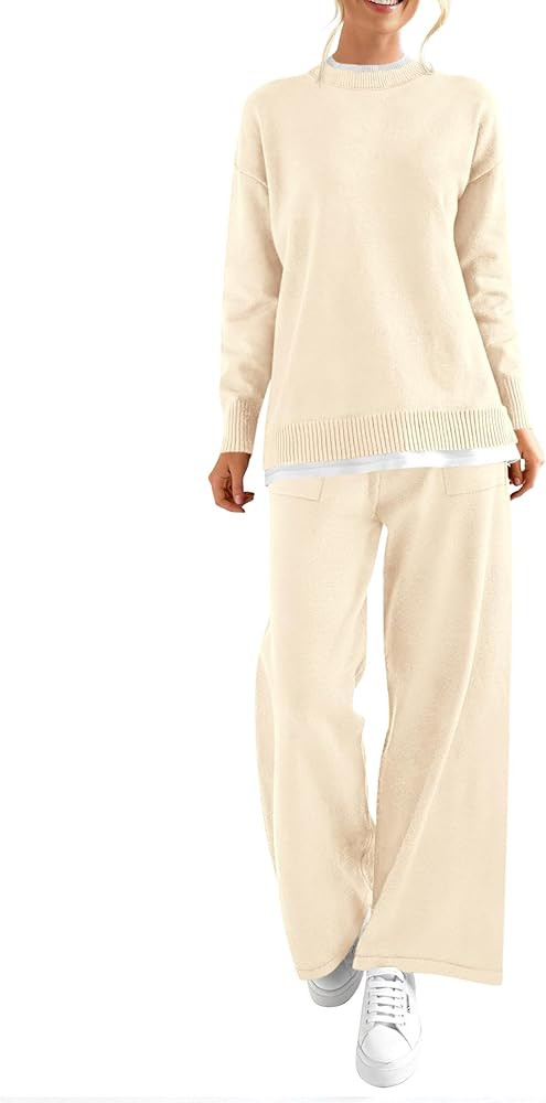 PRETTYGARDEN Women's Fall 2 Piece Lounge Sets Long Sleeve Pullover Sweater Wide Leg Pants Matchin... | Amazon (US)