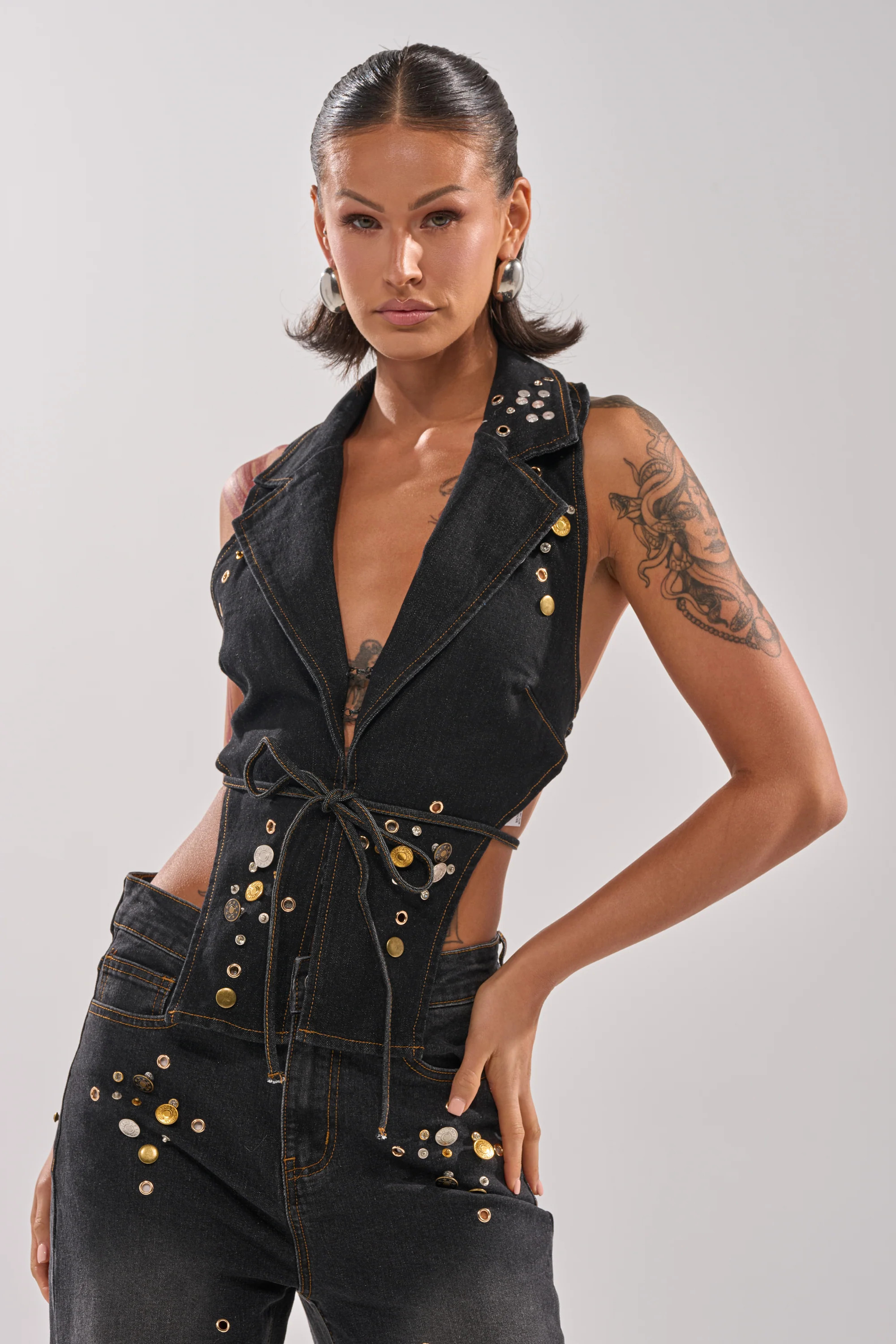 SPACE AND TIME STUDDED DENIM VEST | AKIRA