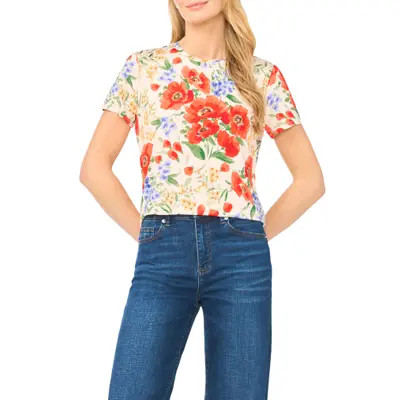 Ted Baker Floral Knit T-Shirt in Fire Orange at Nordstrom, Size Medium | Nordstrom