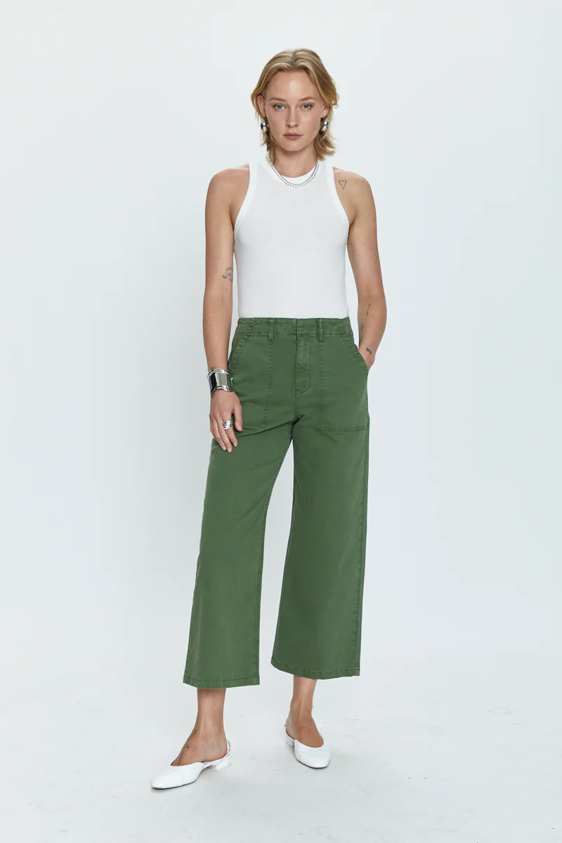 Sophia Wide Leg Utility Ankle - Basil | Pistola Denim